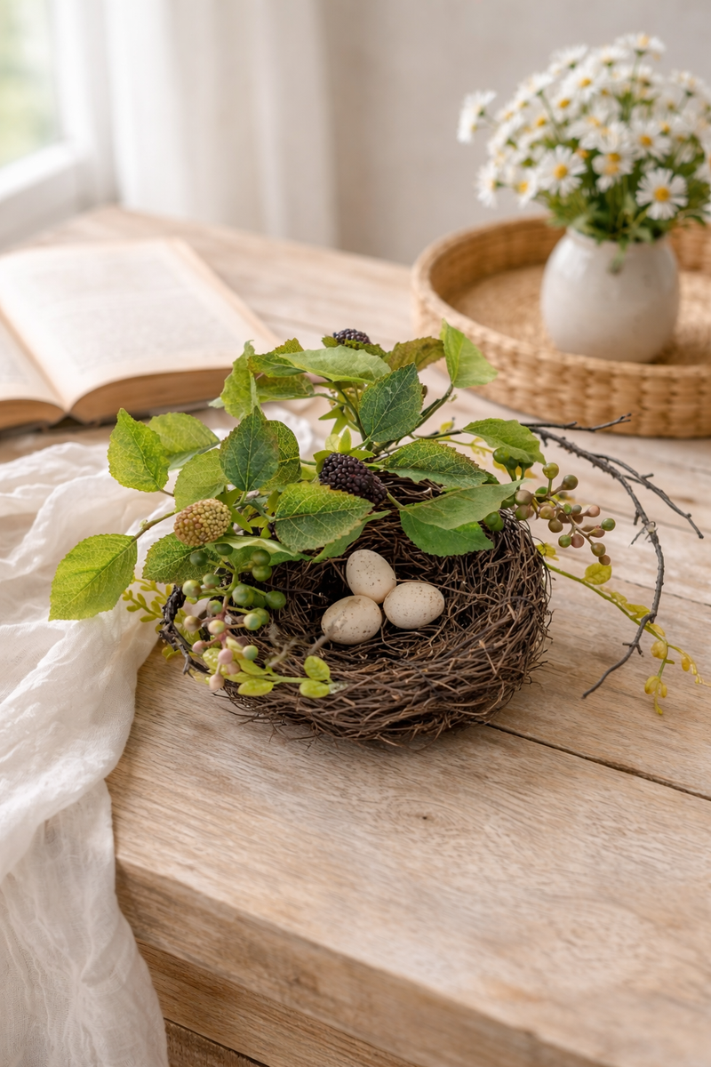 Nido decorativo con foglie