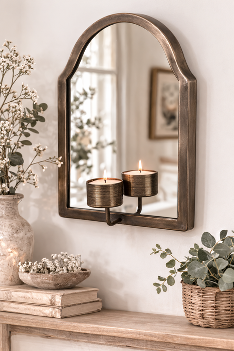 Specchio in Ottone con Portacandela