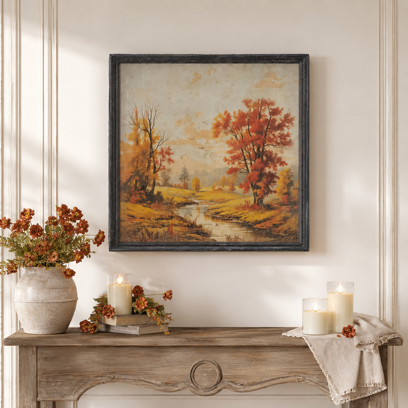 Quadro Autunnale Incorniciato "Fiume d'Autunno" 85x85 cm
