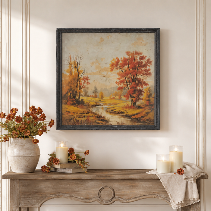 Quadro Autunnale Incorniciato "Fiume d'Autunno" 85x85 cm