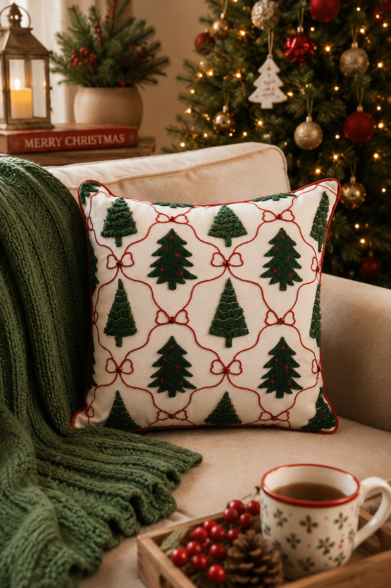 Cuscino Natalizio con Alberi di Natale 40x40 cm Clayre & Eef