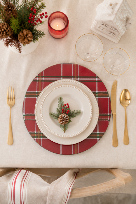 Sottopiatto Natalizio Clayre & Eef Ø33 cm in Melamina Fantasia Tartan Rosso