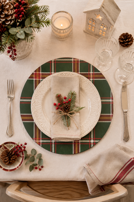 Sottopiatto Natalizio Clayre & Eef Ø33 cm in Melamina Fantasia Tartan Verde