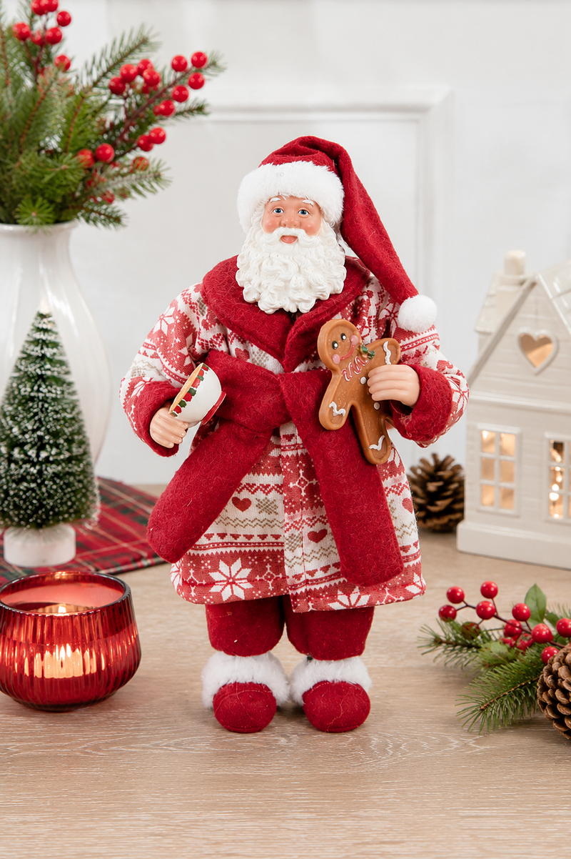 Babbo Natale Decorativo Clayre & Eef 18x11x28 cm con Omino Pan di Zenzero e Tazza