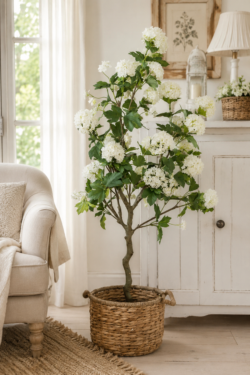 Albero di Ortensia Bianca Artificiale in Vaso