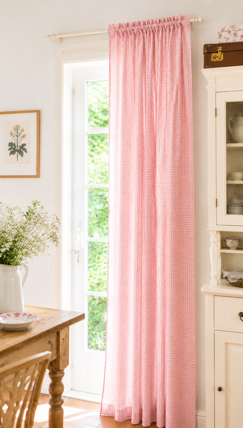 Tenda Vichy Rosa 135x290 cm in Cotone