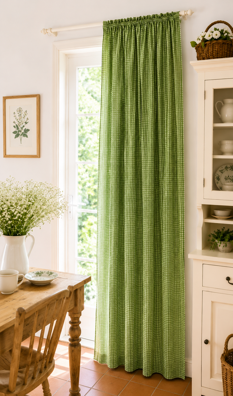 Tenda Vichy verde 135x290 cm in Cotone