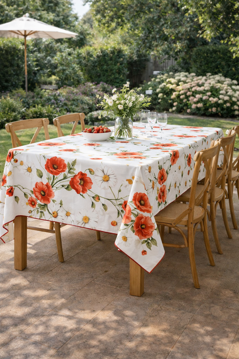 Tovaglia Antimacchia Papaveri e Margherite 150x230 cm