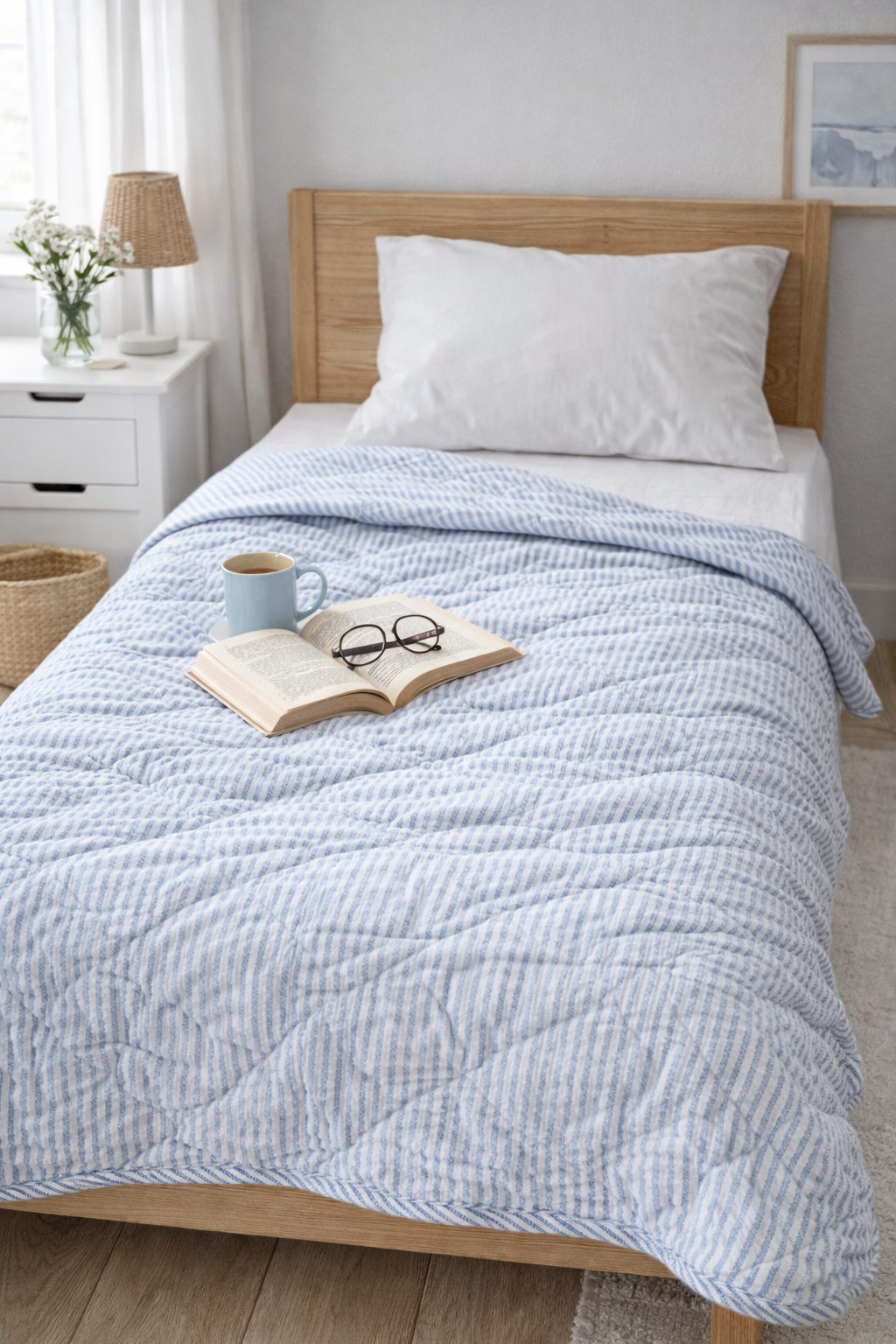 Trapunta Singolo Leggera 130x180 cm a Righe Blu e Bianche in Cotone Ib laursen