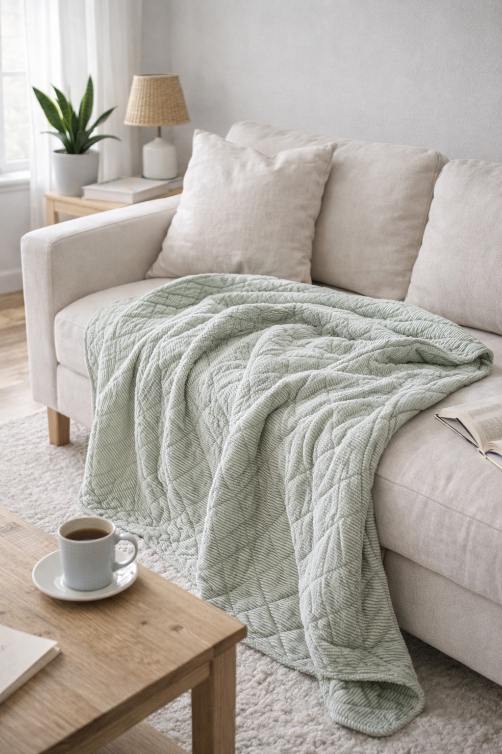 Trapunta Singolo Leggera 130x180 cm a Righe Verdi e Bianche in Cotone Ib laursen