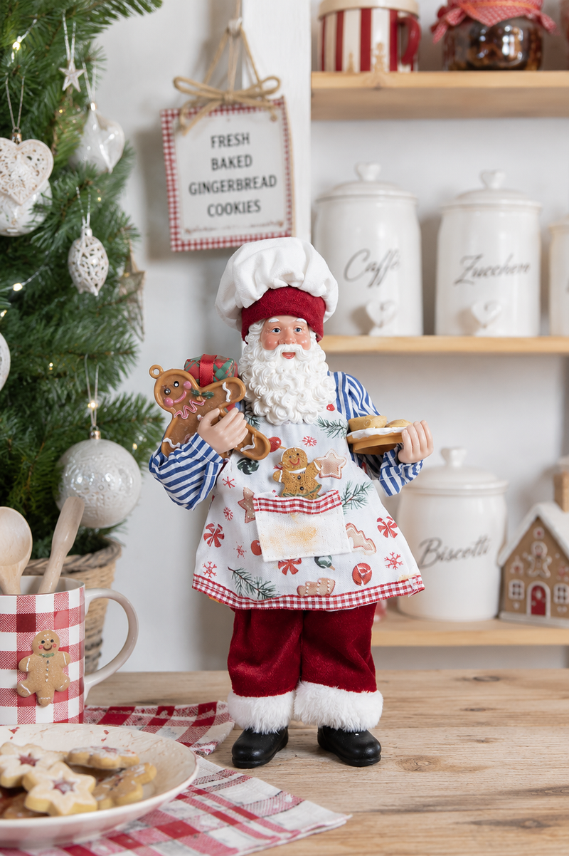 Babbo Natale Decorativo Chef Clayre & Eef 15x10x26 cm con Omino Pan di Zenzero
