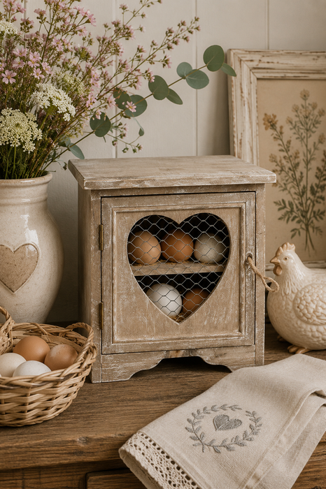 Maison à œufs en bois marron avec filets en forme de cœur - Clayre &amp; Eef 