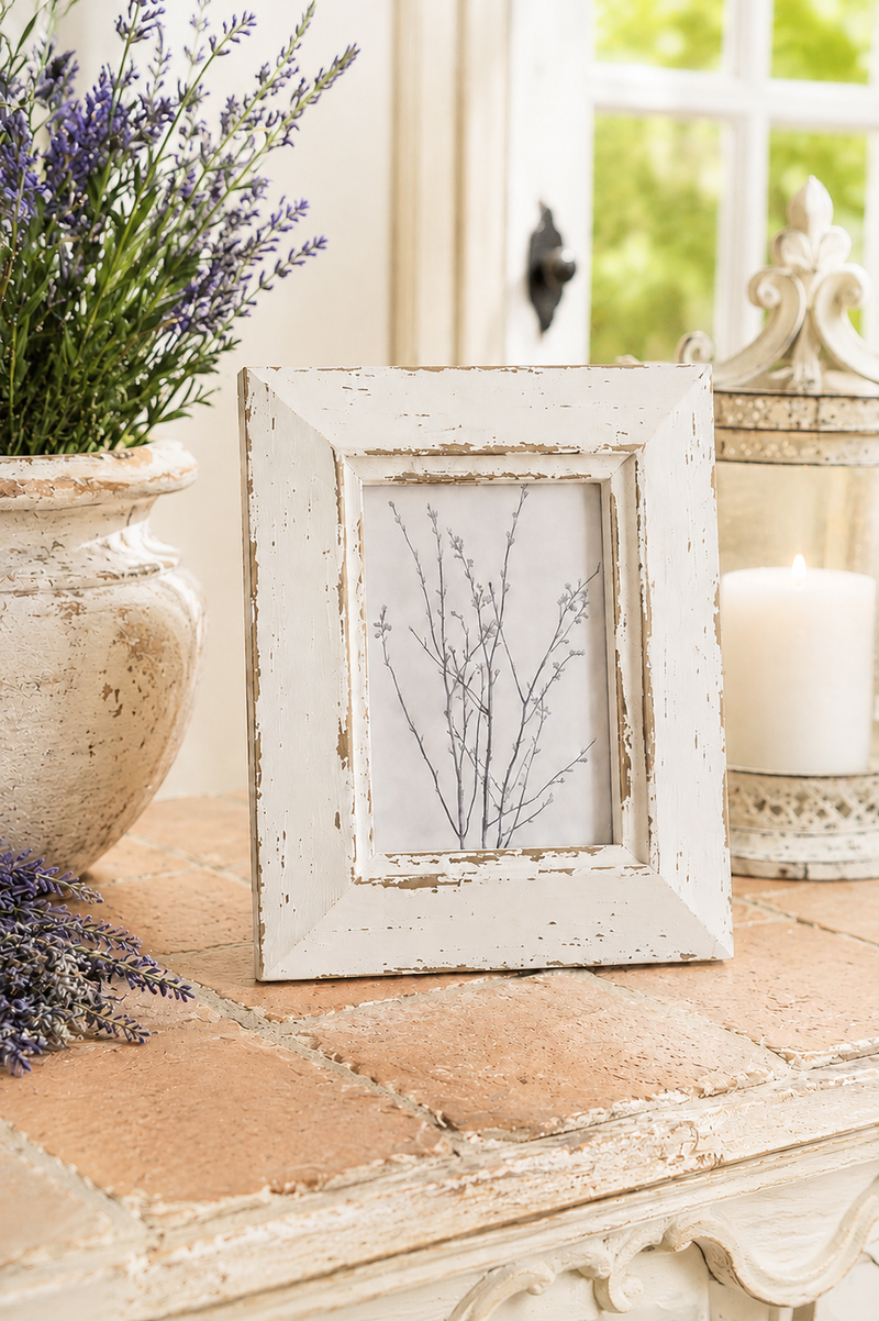 Cornice shabby bianca effetto consumato