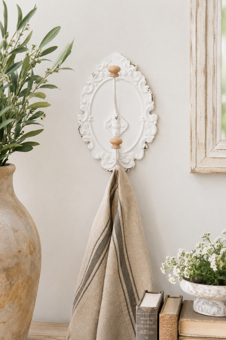 Gancio da parete shabby chic bianco in ferro anticato
