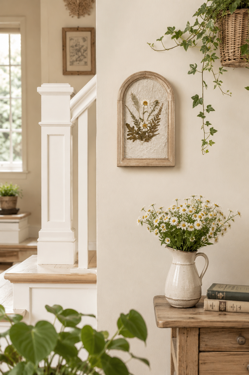 Cornice da Parete in Legno con Fiori Pressati
