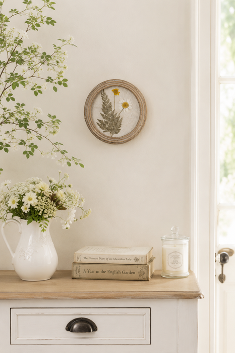 Cornice Rotonda con Fiori Veri Pressati da Appendere 13,3 cm