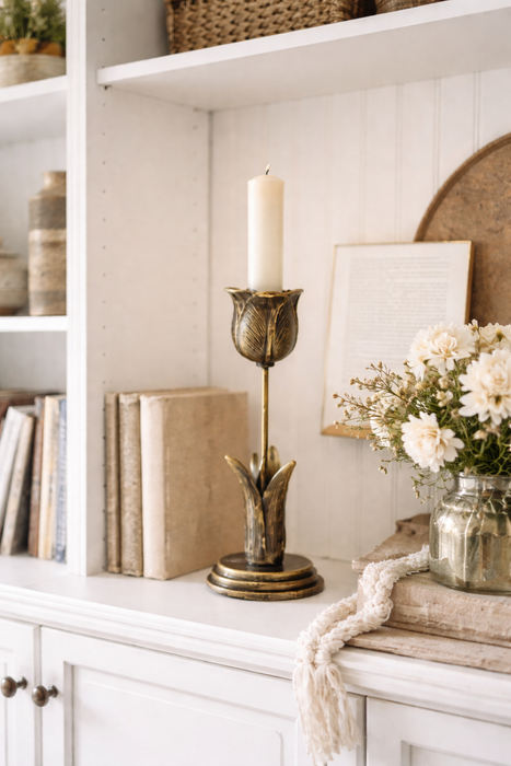 Candelabro Tulipano Antichizzato in Poliresina