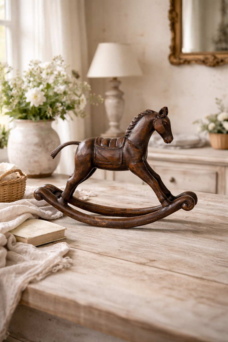Cavallo a Dondolo Decorativo Antichizzato Marrone 29x8x21 cm
