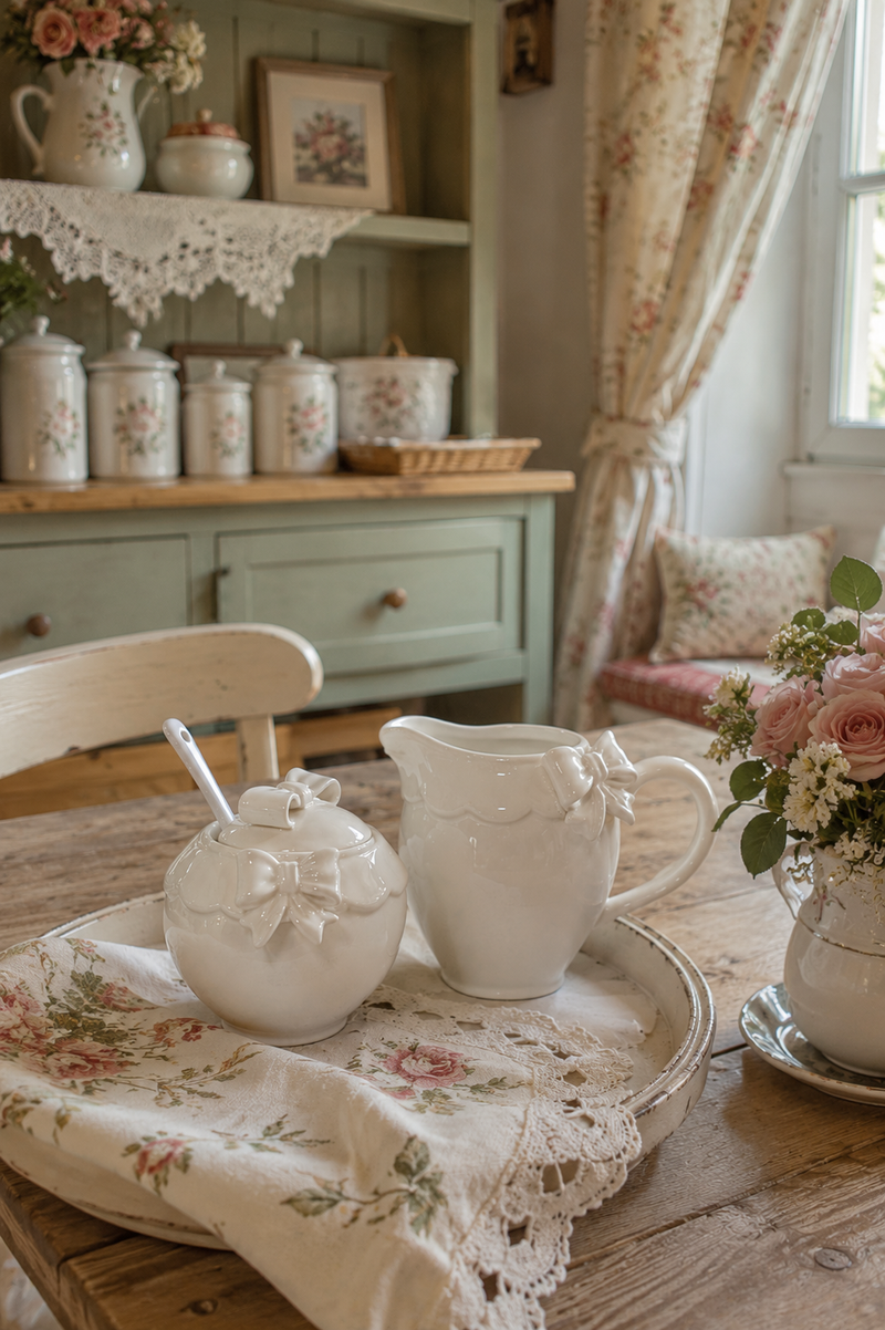 Set Lattiera e Zuccheriera con Fiocco in Ceramica Bianca – Arte di Nacchi