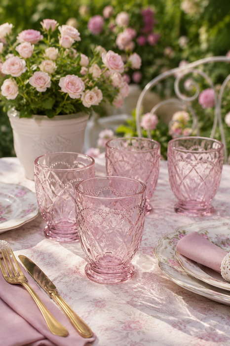 Set 6 Bicchieri in Vetro Rosa – Nuvole di Stoffa