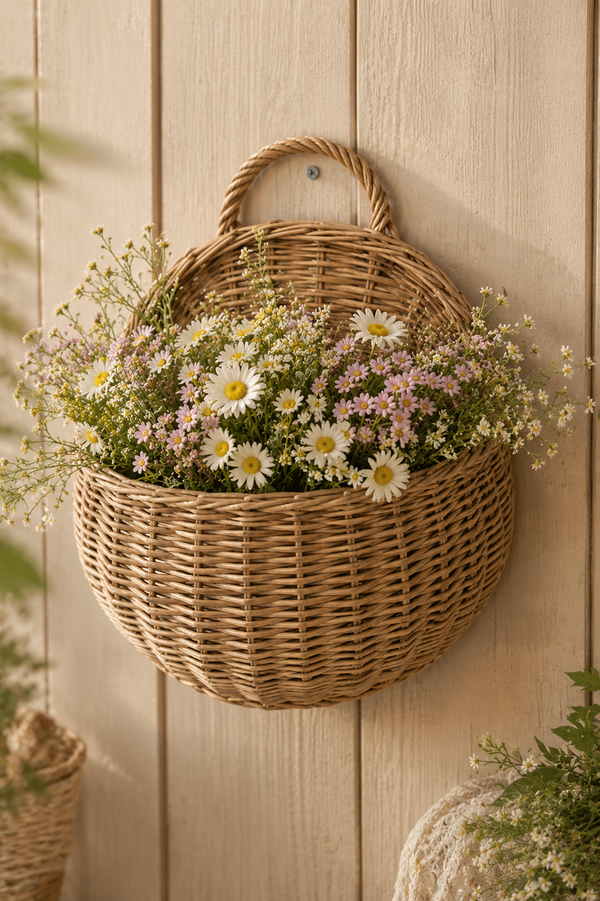 Cesto da Parete in Vimini con Manico 15x28x34 cm – Nuvole di Stoffa