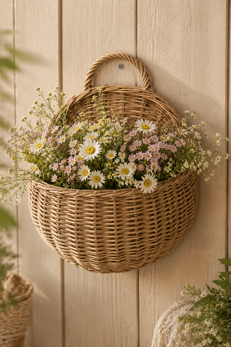 Cesto da Parete in Vimini con Manico 15x28x34 cm – Nuvole di Stoffa