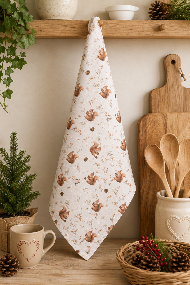 Strofinaccio da Cucina Scoiattoli 50x70 cm in Cotone Beige | Clayre & Eef