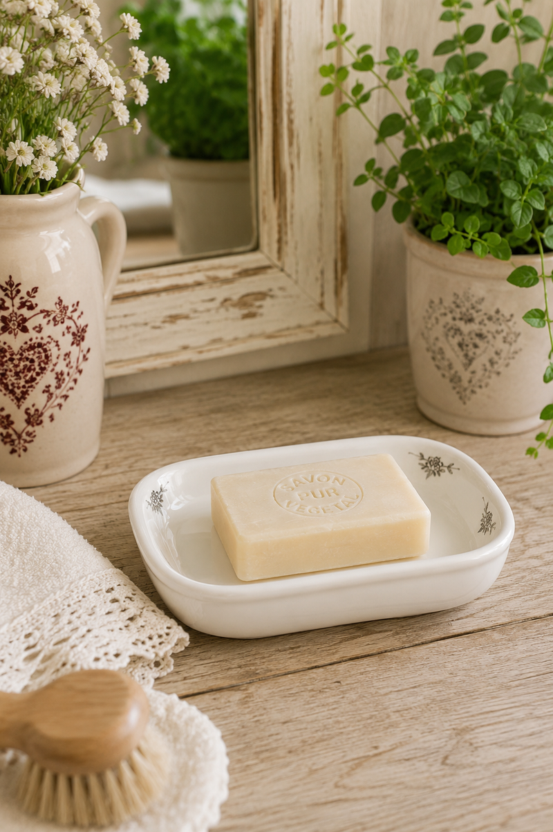 Portasapone in Ceramica Bianco 13x10x3 cm con Gallo Country | Clayre & Eef