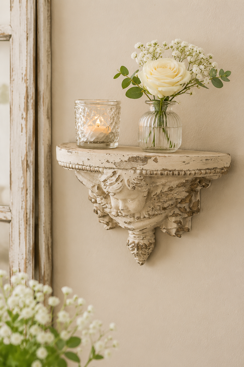 Mensola da Parete con Angelo 33x14x21 cm Beige Effetto Anticato | Clayre & Eef
