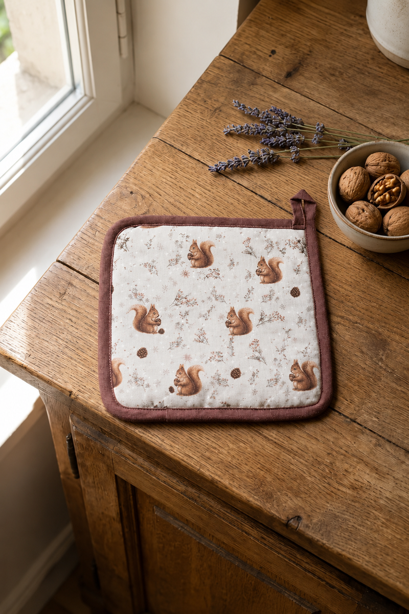 Presina da Cucina Scoiattoli 20x20 cm in Cotone Beige | Clayre & Eef