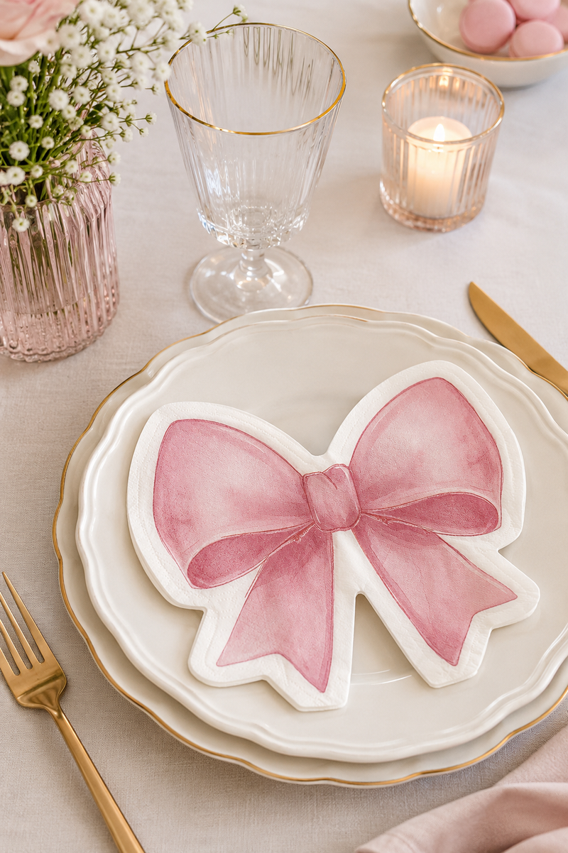 Tovaglioli di Carta a Forma di Fiocco Rosa 33x33 cm | Set da 20 | Clayre & Eef