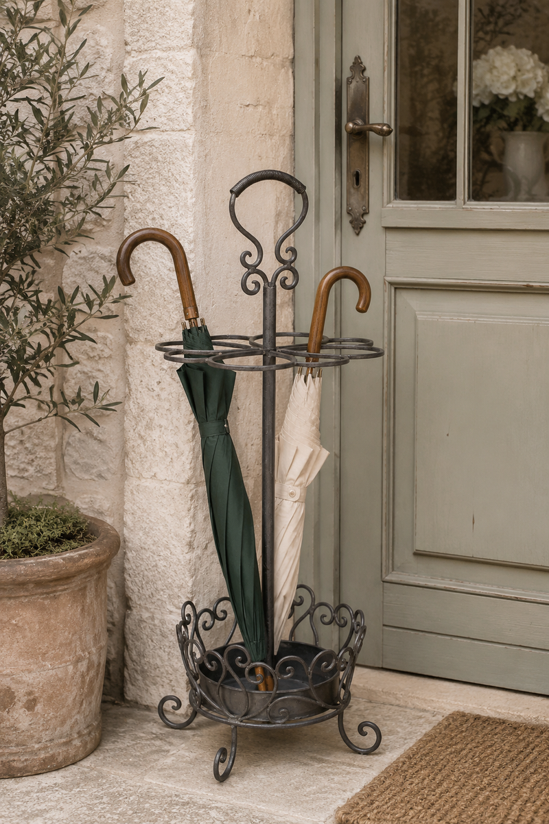 Portaombrelli Vintage in Ferro Ø30x68 cm Marrone con Riccioli | Clayre & Eef