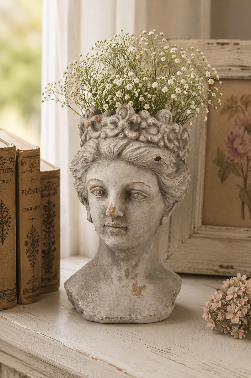 Portavaso Testa di Donna in Pietra 14x15x24 cm Grigio | Clayre & Eef