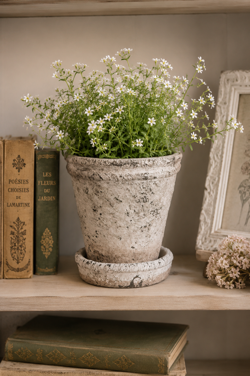 Vaso in Pietra Beige Ø11x12 cm Effetto Anticato | Clayre & Eef
