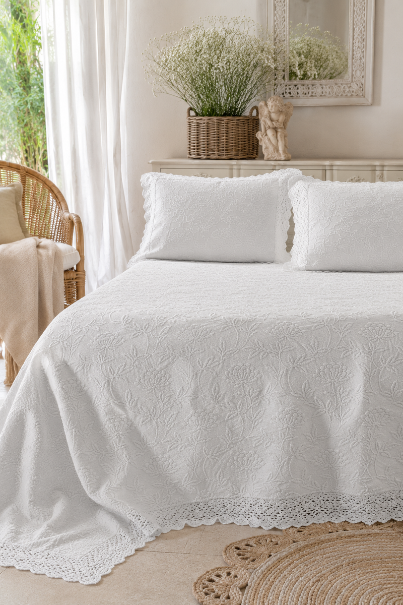 Copriletto Matrimoniale Fiordaliso 250x260 cm Bianco 100% Cotone | Blanc MariClo'