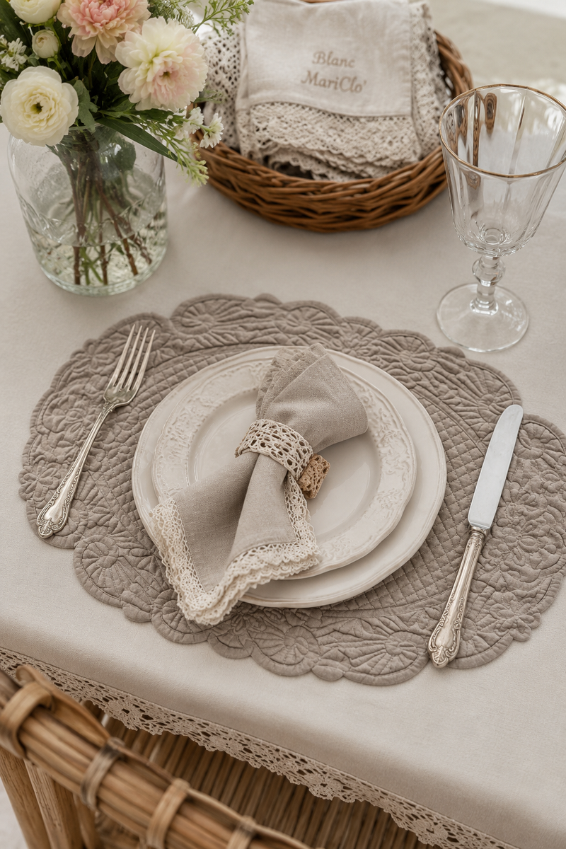 Tovaglietta Ovale in Cotone Beige 20x30 cm Trapuntata | Blanc MariClo'
