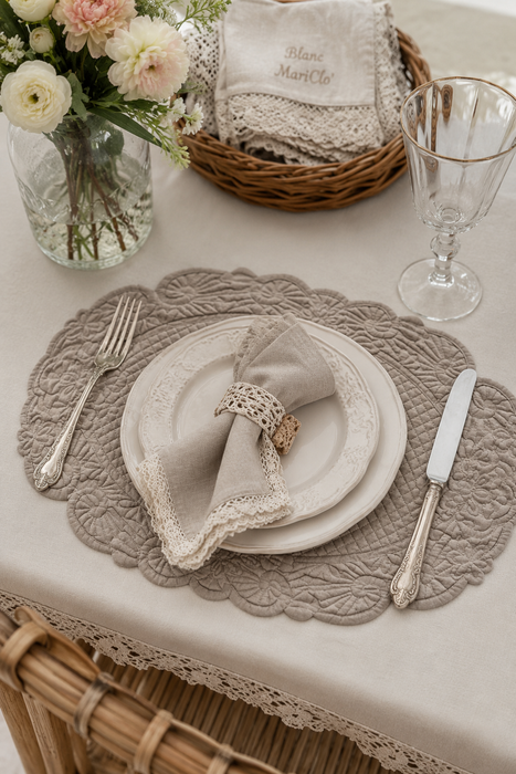 Tovaglietta Ovale in Cotone Beige 20x30 cm Trapuntata | Blanc MariClo'