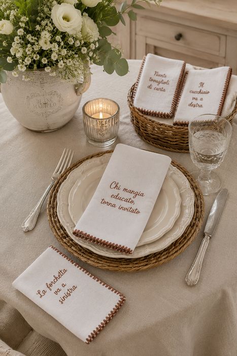 Set 4 Tovaglioli Ricamati 40x40 cm in Cotone | Blanc MariClo' Bon Ton