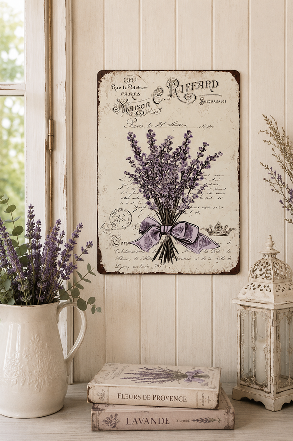 Targa Vintage in Metallo con Lavanda 20x25 cm