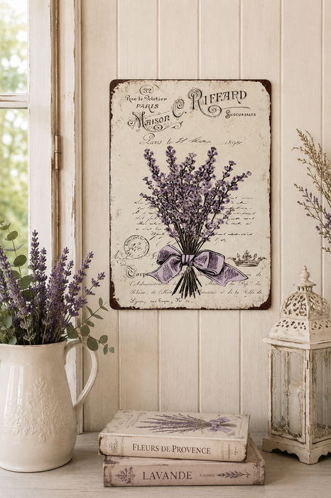 Targa Vintage in Metallo con Lavanda 20x25 cm