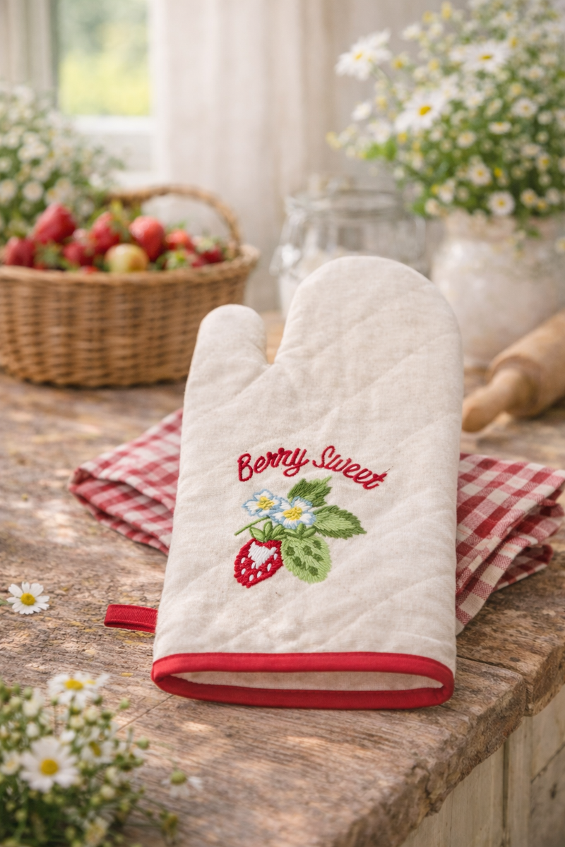 Guanto da forno GreenGate "Berry Sand" con ricamo