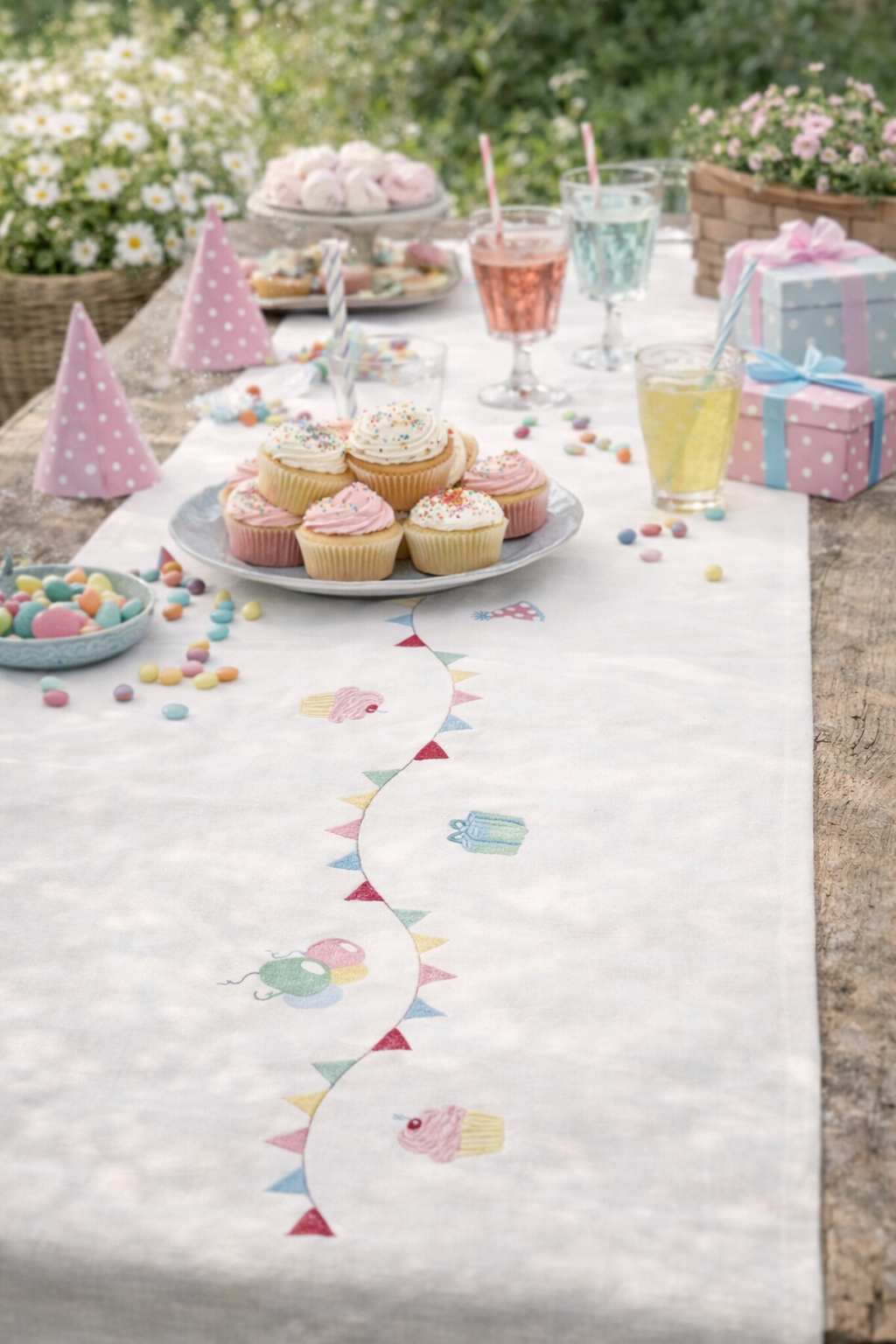 Runner da tavolo Birthday White 45x140 cm 100% cotone Greengate