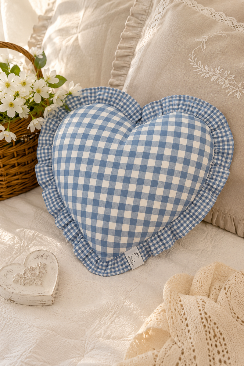 Federa Cuscino Cuore Azzurro a Quadretti