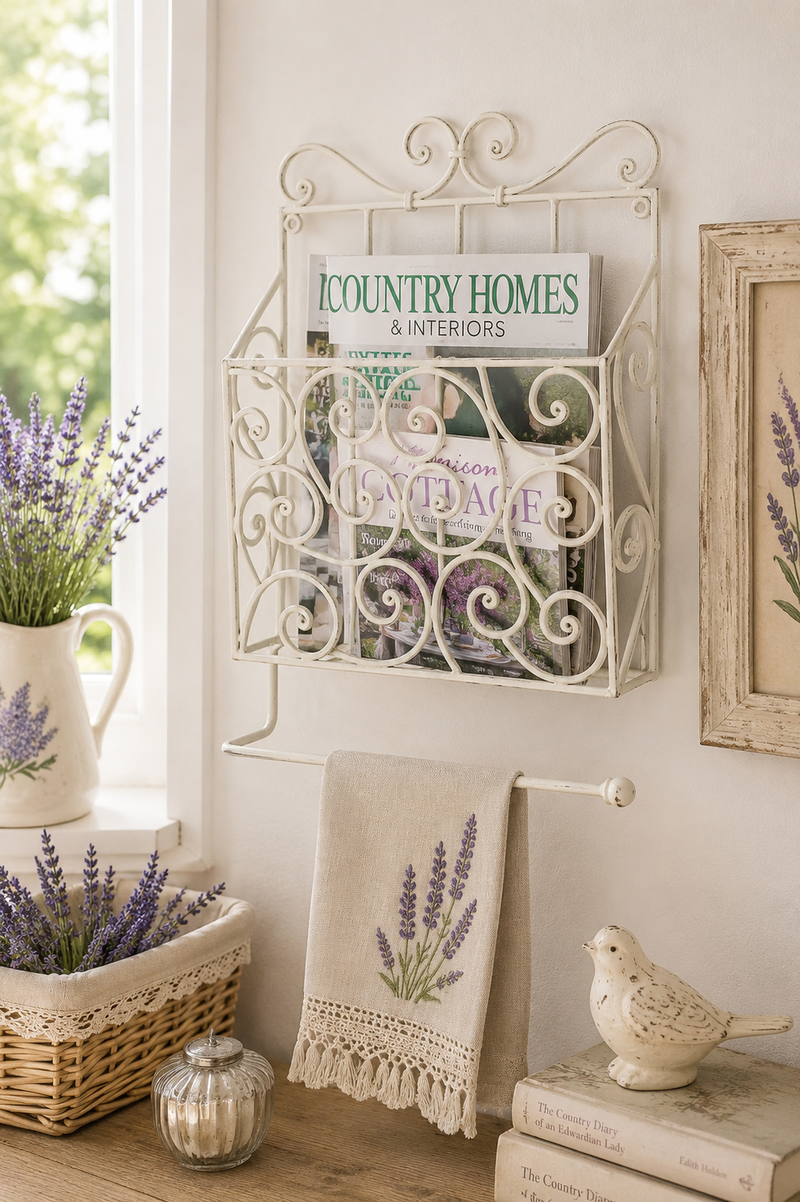Portariviste da Parete Shabby Chic in Metallo Bianco