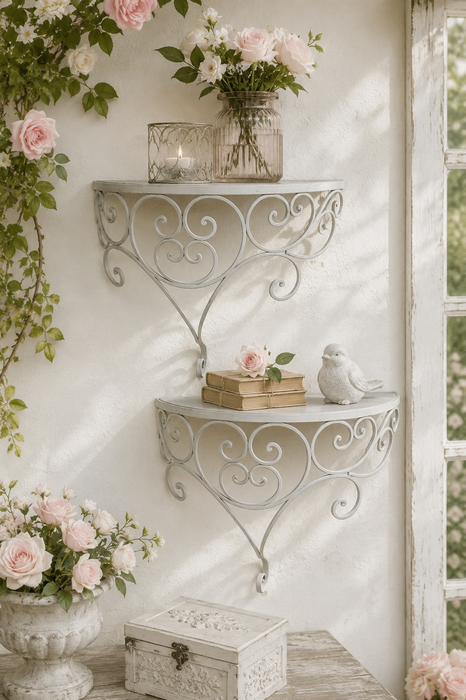 Set 2 Mensole da Parete in Ferro Bianco Shabby Chic