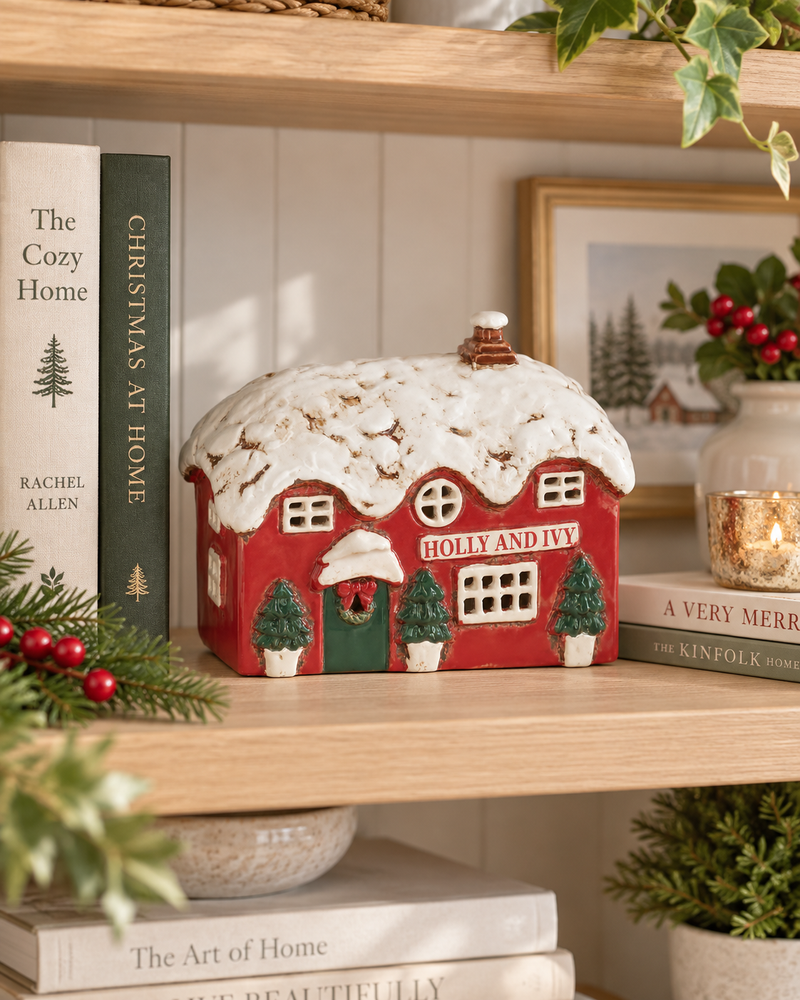 Casetta natalizia in ceramica Holly & Ivy Pub – Village Pottery