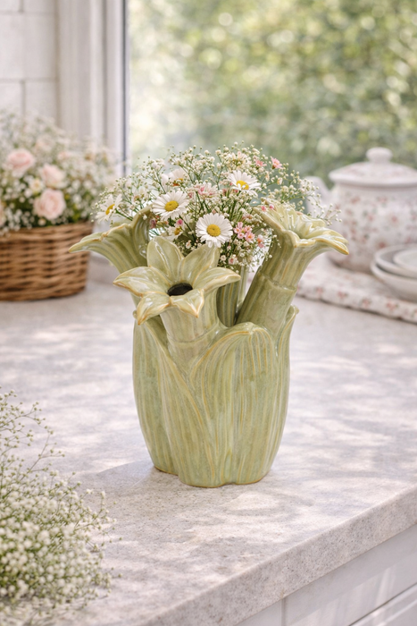 Vaso Decorativo in Ceramica Verde 21x20x20 cm