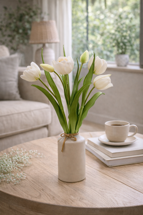 Bouquet di tulipani Bianchi 4 pezzi con bocciolo, altezza 40 cm Edg