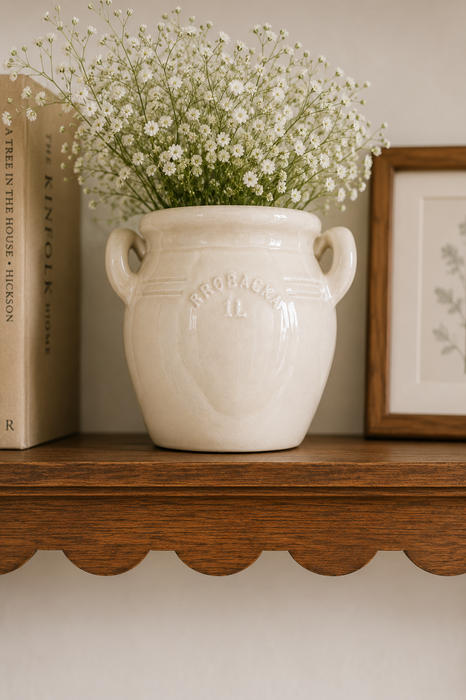Vaso Decorativo in Gres Bianco Crema con Doppi Manici Stromshaga