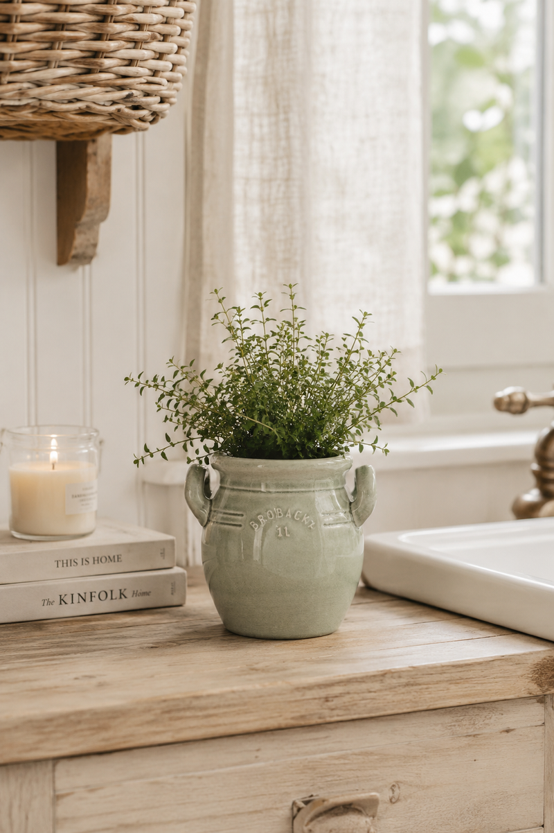 Vaso Decorativo Verde con Doppi Manici Stromshaga